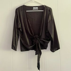 Urban Outfitters Silky Black Shirt with Tie Size S